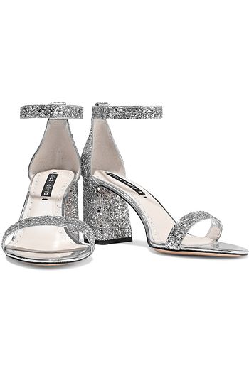ALICE + OLIVIA Lillian mirrored leather-trimmed glittered woven sandals