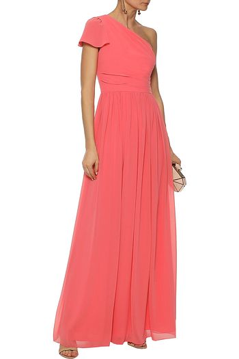 MIKAEL AGHAL One-shoulder gathered chiffon gown