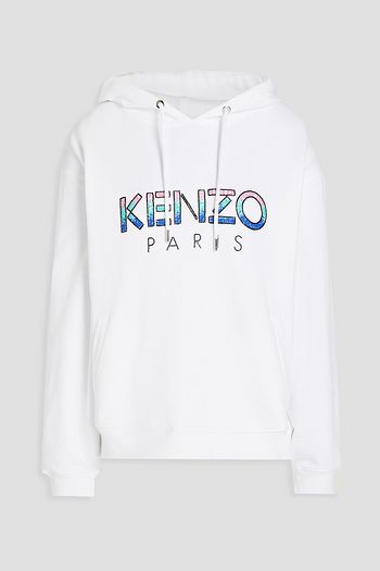 KENZO Embellished French cotton-terry hoodie