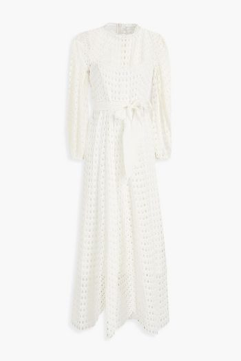 ZIMMERMANN Midikleid aus Ramie mit Lochstickerei und Gürtel