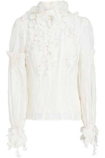 ZIMMERMANN Pintucked floral-appliquéd linen and silk-blend blouse