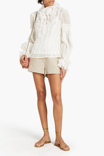 ZIMMERMANN Pintucked floral-appliquéd linen and silk-blend blouse