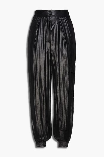 THE RANGE Pleated metallic satin-twill tapered pants