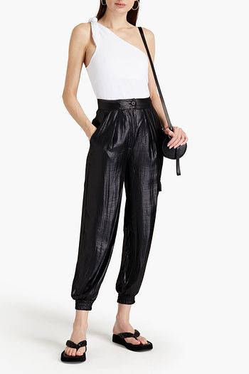 THE RANGE Pleated metallic satin-twill tapered pants