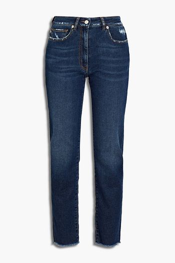 LOVE MOSCHINO Hoch sitzende Cropped Skinny Jeans in Distressed-Optik
