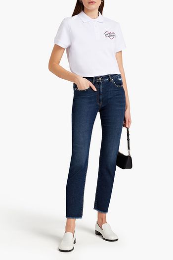 LOVE MOSCHINO Hoch sitzende Cropped Skinny Jeans in Distressed-Optik