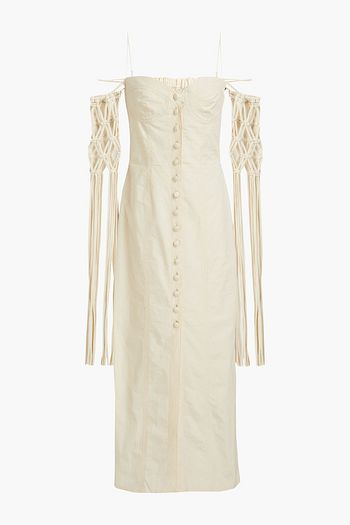 NANUSHKA Macramé-paneled cold-shoulder cotton-poplin midi dress