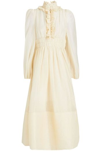ZIMMERMANN Midikleid aus Gaze aus einer Leinen-Seidenmischung mit Rüschen