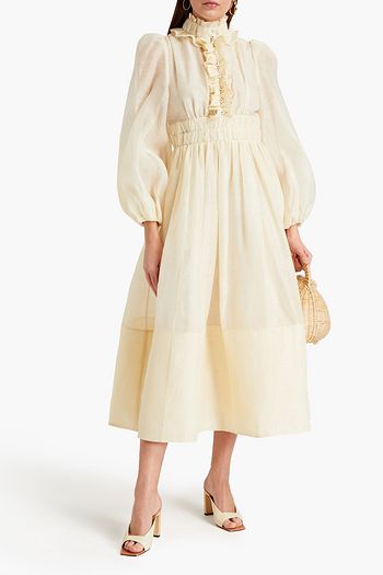 ZIMMERMANN Midikleid aus Gaze aus einer Leinen-Seidenmischung mit Rüschen