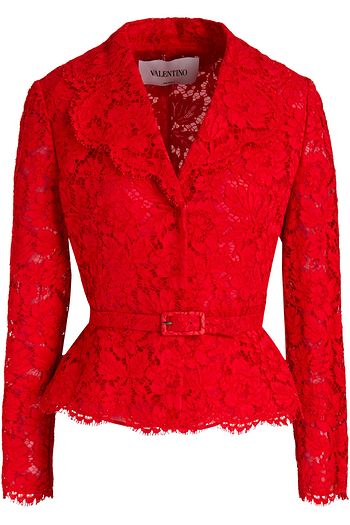 VALENTINO Belted cotton-blend corded lace blazer