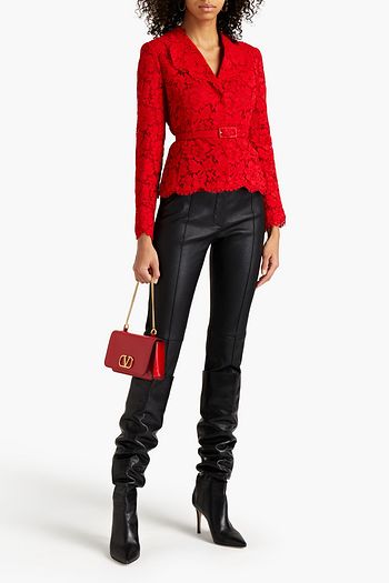 VALENTINO Belted cotton-blend corded lace blazer