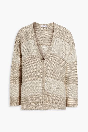 BRUNELLO CUCINELLI Sequin-embellished linen, cotton and silk-blend cardigan