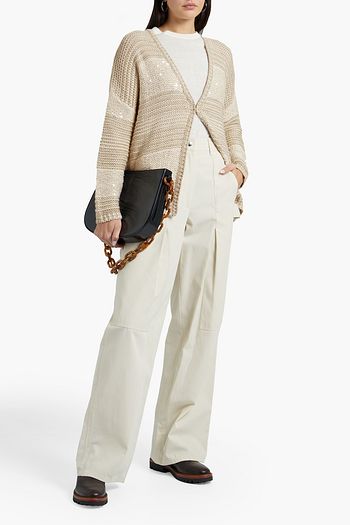 BRUNELLO CUCINELLI Sequin-embellished linen, cotton and silk-blend cardigan