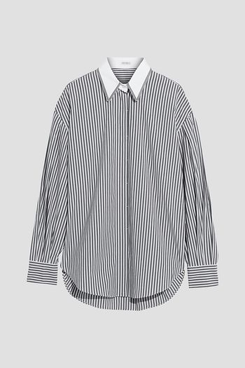 BRUNELLO CUCINELLI Bead-embellished striped cotton-blend poplin shirt