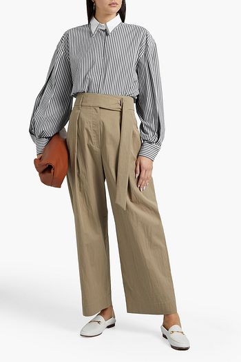 BRUNELLO CUCINELLI Bead-embellished striped cotton-blend poplin shirt