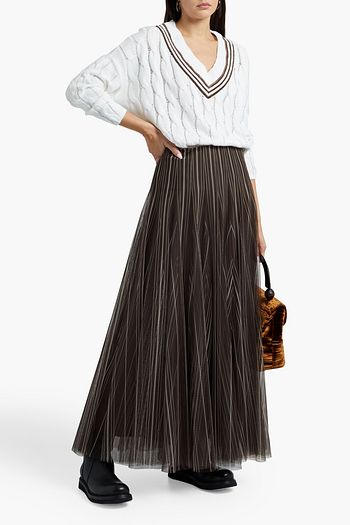 BRUNELLO CUCINELLI Pleated striped tulle maxi skirt
