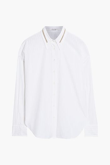 BRUNELLO CUCINELLI Bead-embellished striped cotton-poplin shirt