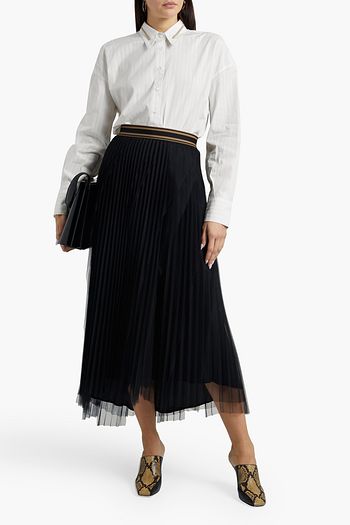 BRUNELLO CUCINELLI Bead-embellished striped cotton-poplin shirt