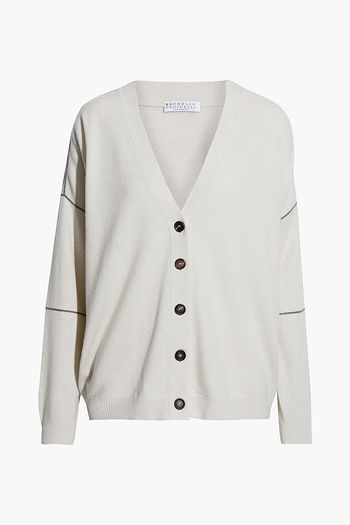 BRUNELLO CUCINELLI Bead-embellished wool, cashmere and silk-blend cardigan