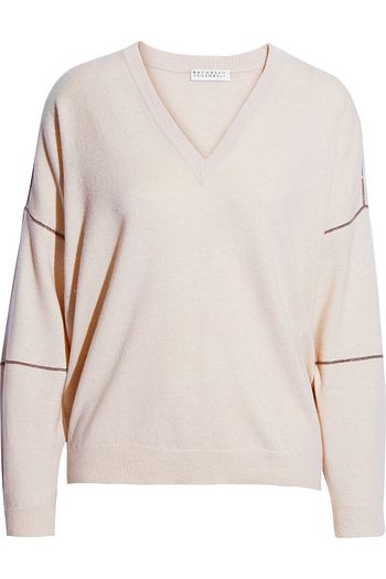 BRUNELLO CUCINELLI Bead-embellished wool, cashmere and silk-blend sweater