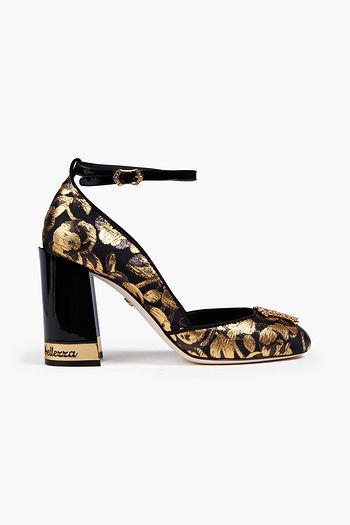 DOLCE & GABBANA Pumps aus Metallic-Jacquard und Lackleder mit Verzierung