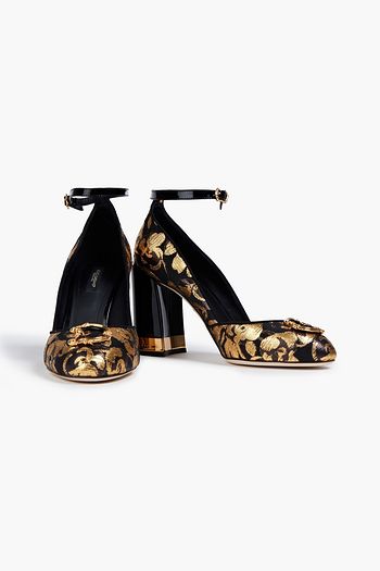 DOLCE & GABBANA Pumps aus Metallic-Jacquard und Lackleder mit Verzierung