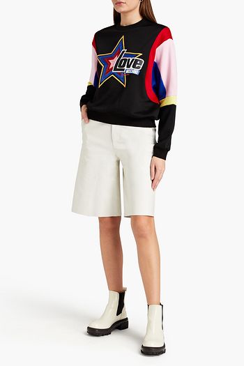 LOVE MOSCHINO Sequin-embellished printed color-block French terry sweatshirt