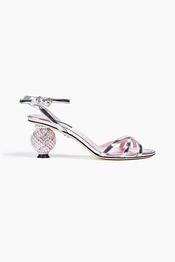 DOLCE & GABBANA Sandalen aus verspiegeltem Kunstleder mit Kristallverzierung