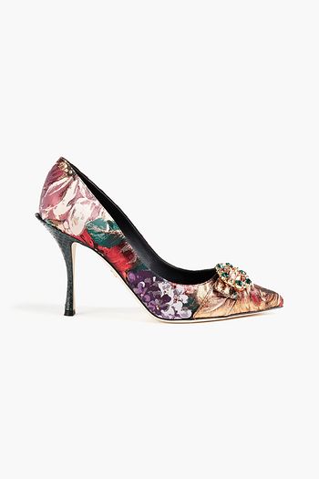 DOLCE & GABBANA Verzierte Pumps aus Brokat, Lack- und Ayersleder