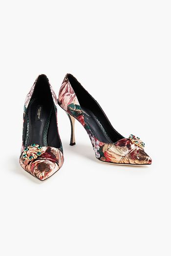 DOLCE & GABBANA Verzierte Pumps aus Brokat, Lack- und Ayersleder