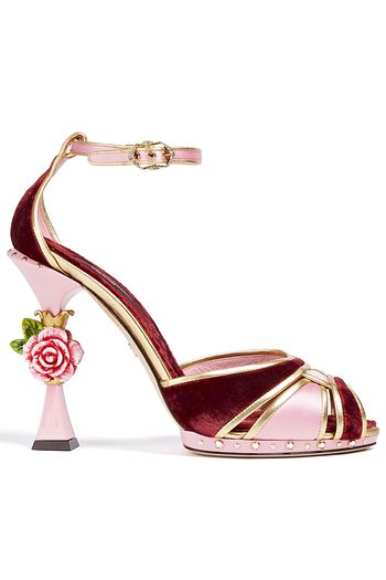 DOLCE & GABBANA Sandalen aus Leder, Samt und Satin mit Cut-outs und Verzierung