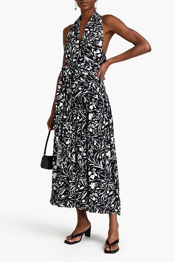 PROENZA SCHOULER Tie-front pleated printed crepe de chine halterneck maxi dress