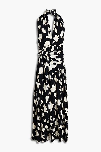 PROENZA SCHOULER Tie-front pleated floral-print crepe de chine halterneck maxi dress