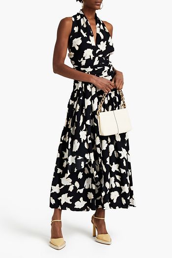 PROENZA SCHOULER Tie-front pleated floral-print crepe de chine halterneck maxi dress