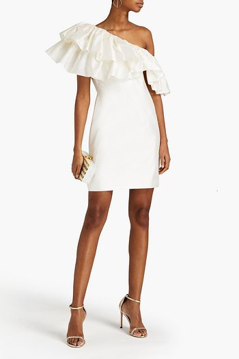 RASARIO Minikleid aus Shantung-Seide mit asymmetrischer Schulterpartie und Rüschen