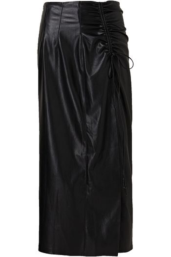 NANUSHKA Ruched vegan leather midi skirt