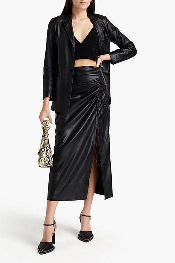 NANUSHKA Ruched vegan leather midi skirt