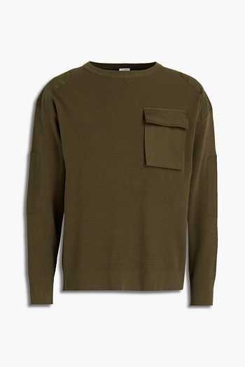 ASPESI Twill-paneled waffle-knit cotton sweater