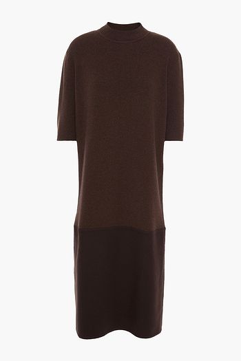 JIL SANDER Ribbed knit-paneled brushed cashmere-felt midi dress