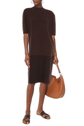 JIL SANDER Ribbed knit-paneled brushed cashmere-felt midi dress