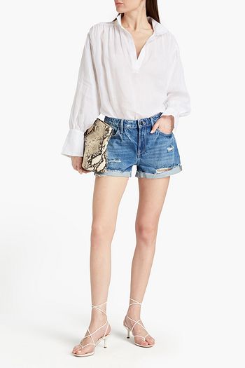 FRAME Le Grand Garcon distressed denim shorts