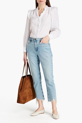 FRAME Le High distressed high-rise straight-leg jeans