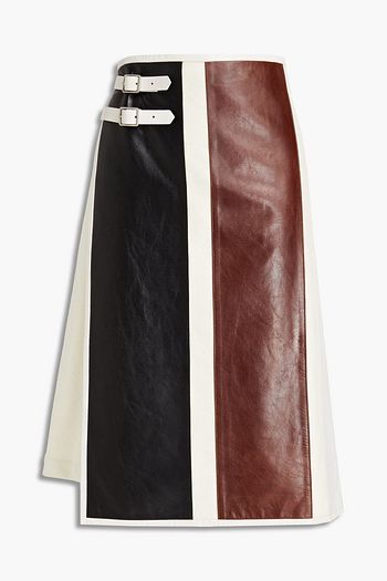 JIL SANDER Convertible paneled wool-blend and color-block leather skirt