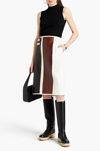 JIL SANDER Convertible paneled wool-blend and color-block leather skirt