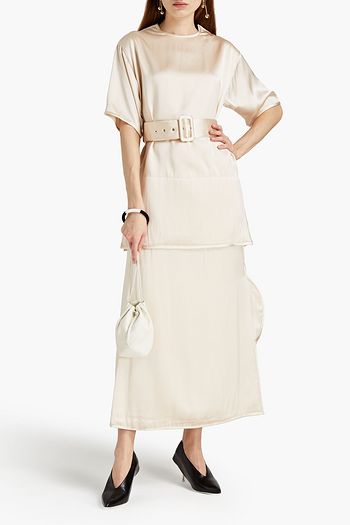 JIL SANDER Belted satin-twill blouse