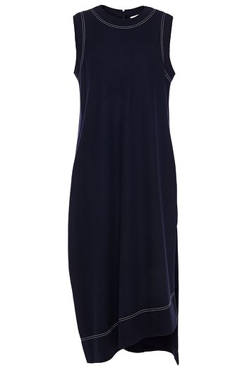JIL SANDER Asymmetric topstitched wool midi dress