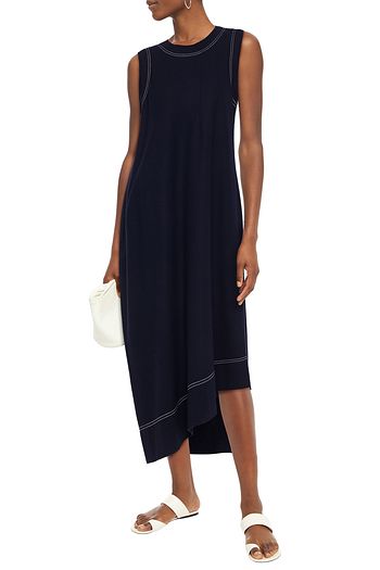 JIL SANDER Asymmetric topstitched wool midi dress