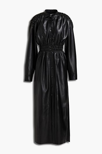 NANUSHKA Midikleid aus veganem Leder mit Raffung