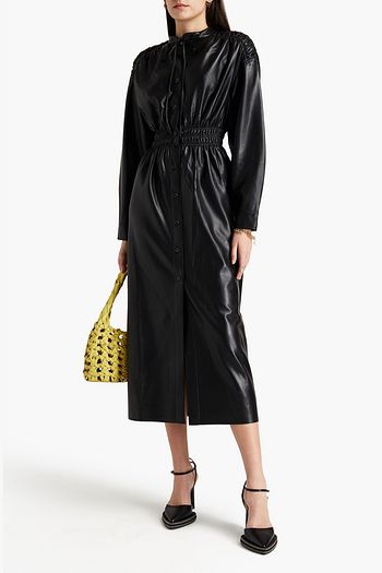 NANUSHKA Midikleid aus veganem Leder mit Raffung