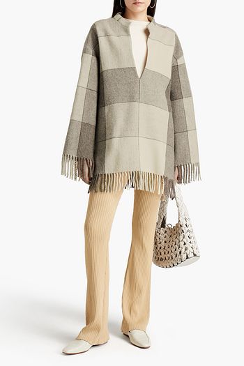 JIL SANDER Oversized fringed checked wool poncho